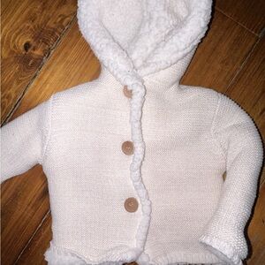 Carriage Boutique Cream Knit Hooded Pea Coat